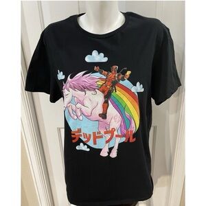 Marvel Deadpool Unicorn Graphic Tee Black T-shirt Size Large
